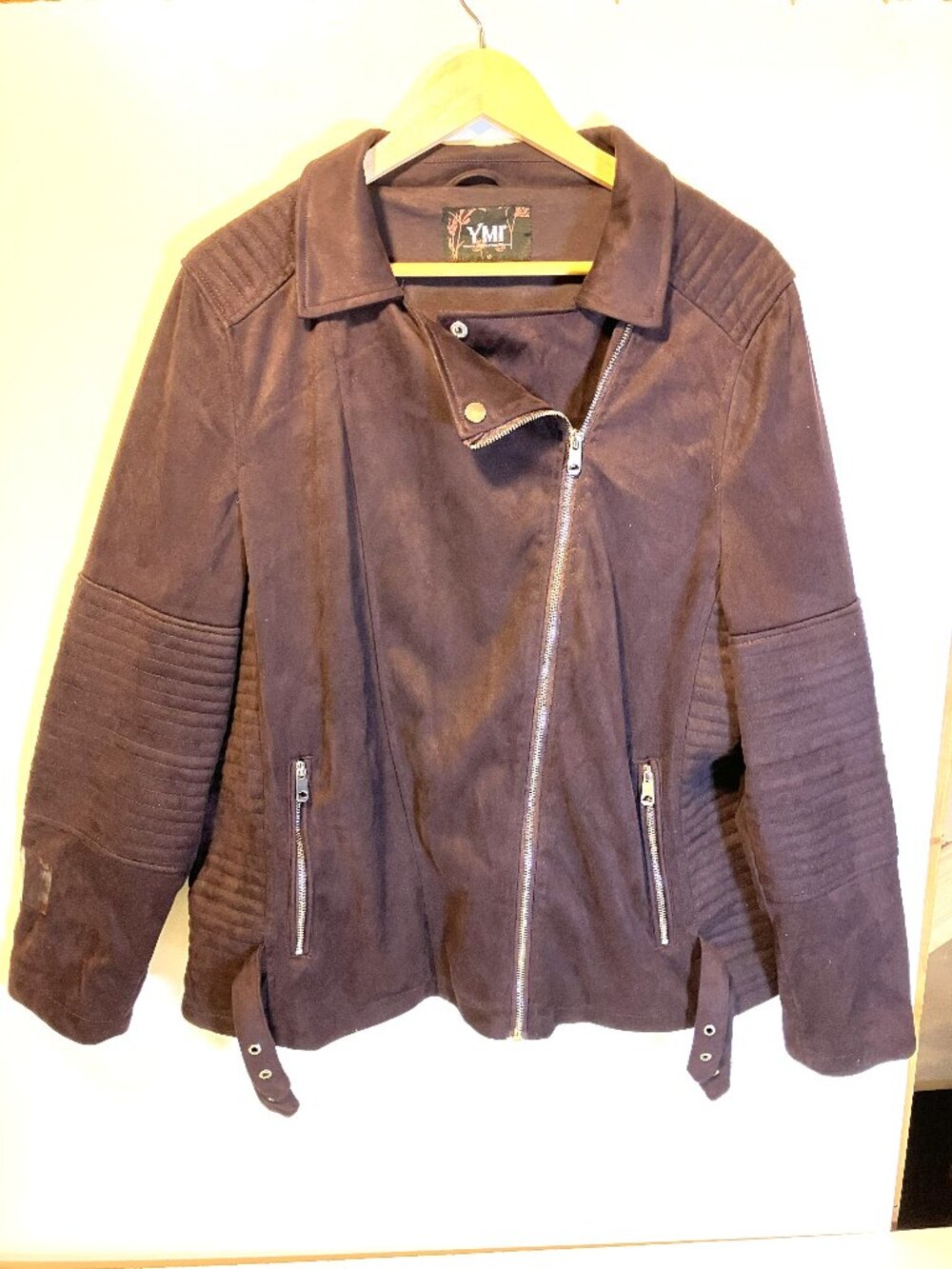 YMI Deep Plum Asymmetrical Faux Suede Moto Biker Jacket.  Size 3X.  Excellent